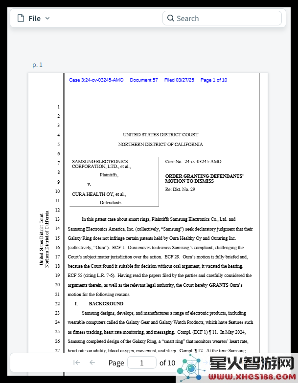 三星智能戒指诉讼被法官驳回,Oura 不构成侵犯专利的实质性威胁