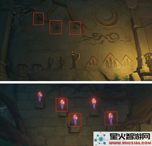 原神壁画旁边5个幻影火把解密