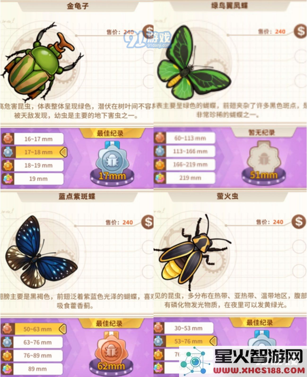 悠长假期手游昆虫图鉴大全 1星-5星昆虫图鉴汇总